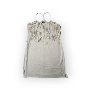 Top Chick Dress Medium Beige Suede Fringe Zipper Halter PencilDress Bodycon Soft